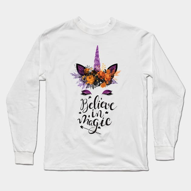 Halloween Unicorn, Believe in Magic Long Sleeve T-Shirt by sarahwainwright